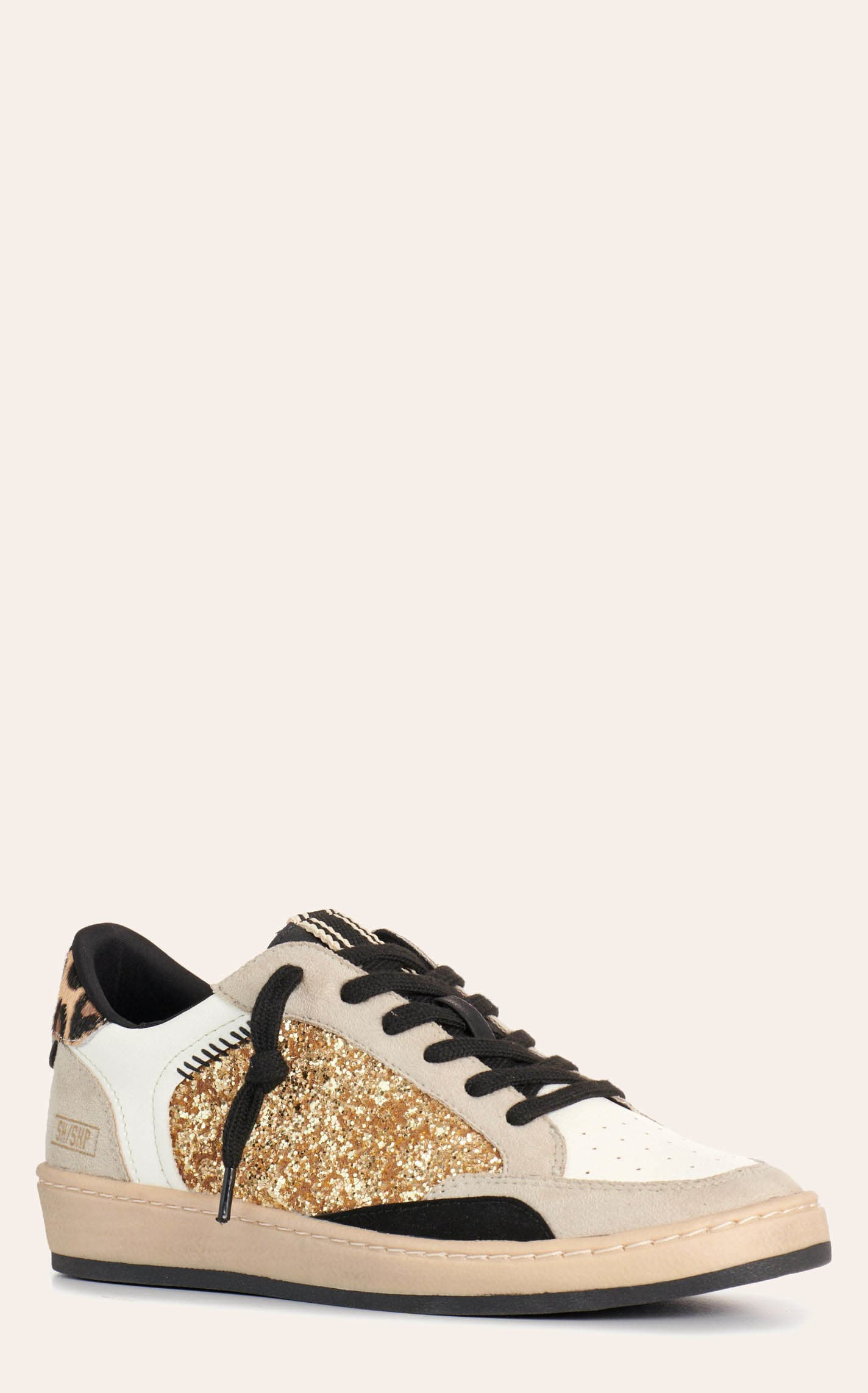 Shushop Women's Quinn White & Gold Glitter Faux Leather Sneakers - 8.5xB - From Cavender's | Cavender's