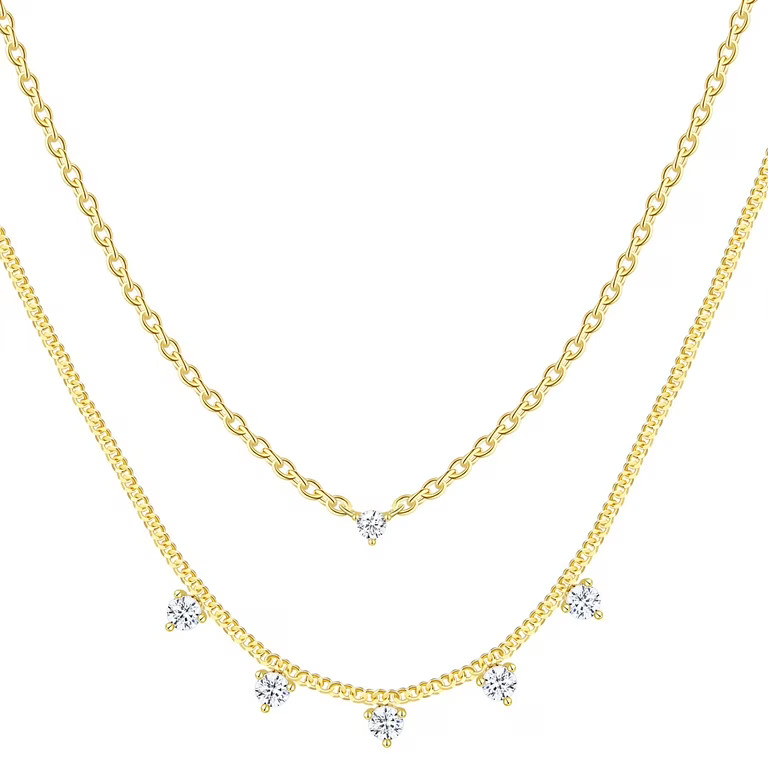 Women's Simulated Diamonds Drop Double Necklace Set in14KT Gold Flash Plated | Walmart (US)