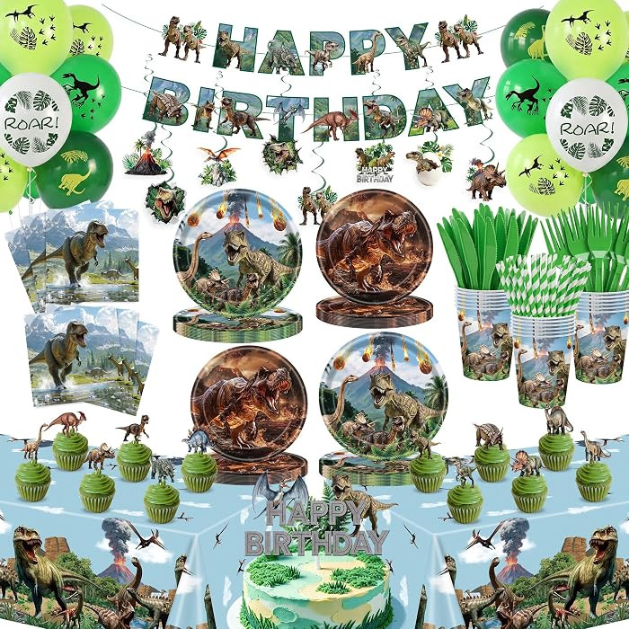215Pcs Dinosaur Birthday Decorations Party Supplies Tableware Set Serves 25 | Amazon (US)