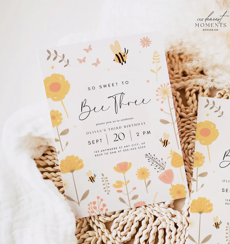 3rd Birthday Invitation Birthday Girl Bumble Bee Party Sweet to Bee Three Third Birthday Invitati... | Etsy (US)