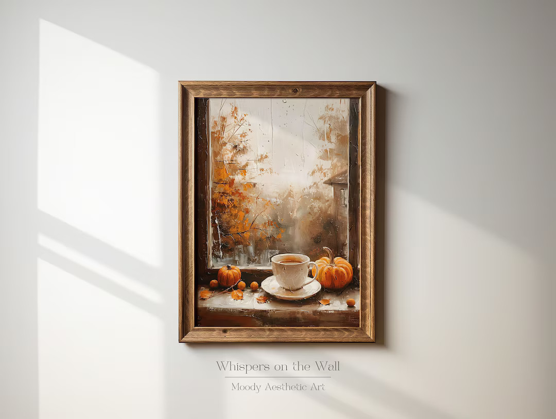 Fall Coffee Printable Wall Art, Cozy Decor, Neutral Autumn Oil Painting, Cottagecore Digital Art,... | Etsy (US)