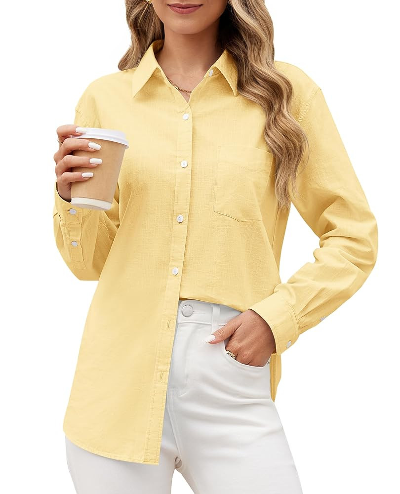 siliteelon Linen Shirts Button Down Shirts for Women Long Sleeve Summer Shirt Casual Beach Work C... | Amazon (US)