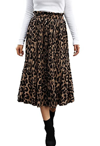 Pleated Skirts for Women Fashion Leopard Cheetah Print Casual High Waisted Aline Midi Skirt with Pockets XL | Amazon (US)