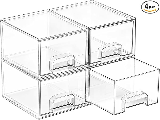 Vtopmart 4 Pack Small Clear Stackable Storage Drawers,Acrylic Bathroom Makeup Organizer,Plastic S... | Amazon (US)