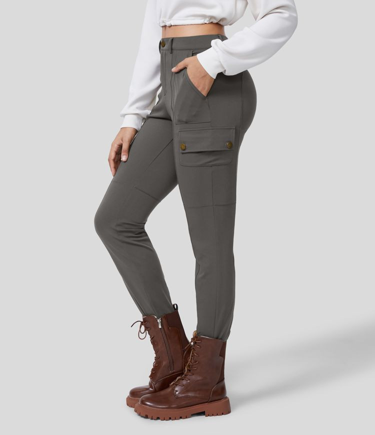 High Waisted Multiple Pockets Solid Skinny Cargo Pants | HALARA