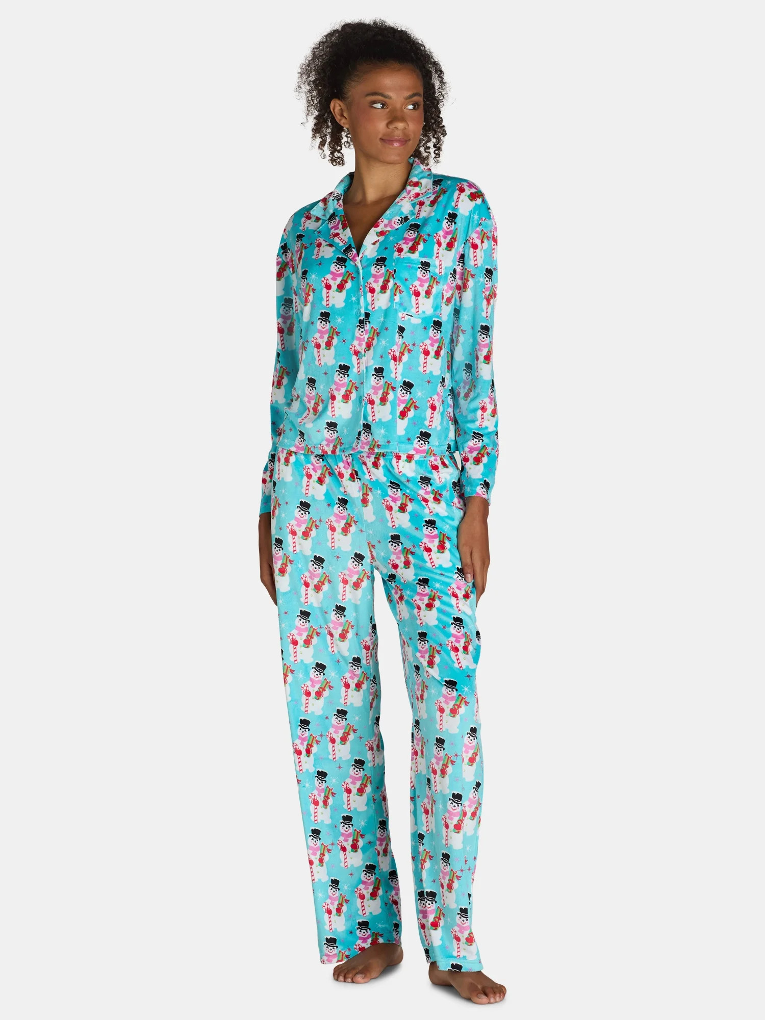 Holiday Time Women’s and Women’s Plus Velour Notch Collar Pajama Top and Pants Set, 2-Piece, ... | Walmart (US)
