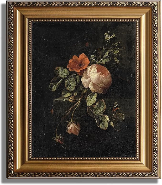ASTRDECOR Framed Canvas Wall Art of Vintage Flower, Floral Rose Retro Picture Paintings, Botanica... | Amazon (US)