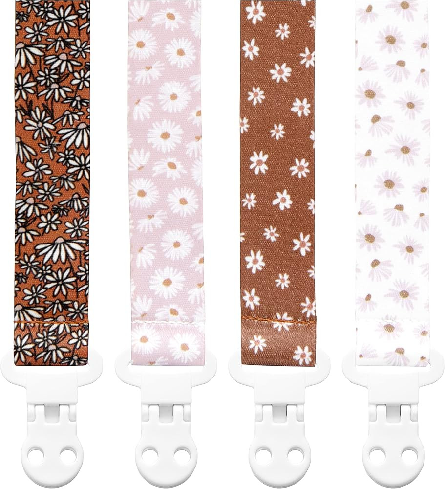 Baby Pacifier Clip Leash Soothie Holder Unisex for Girl 4 Pack Gift Set Universal Fit (Daisy) | Amazon (US)