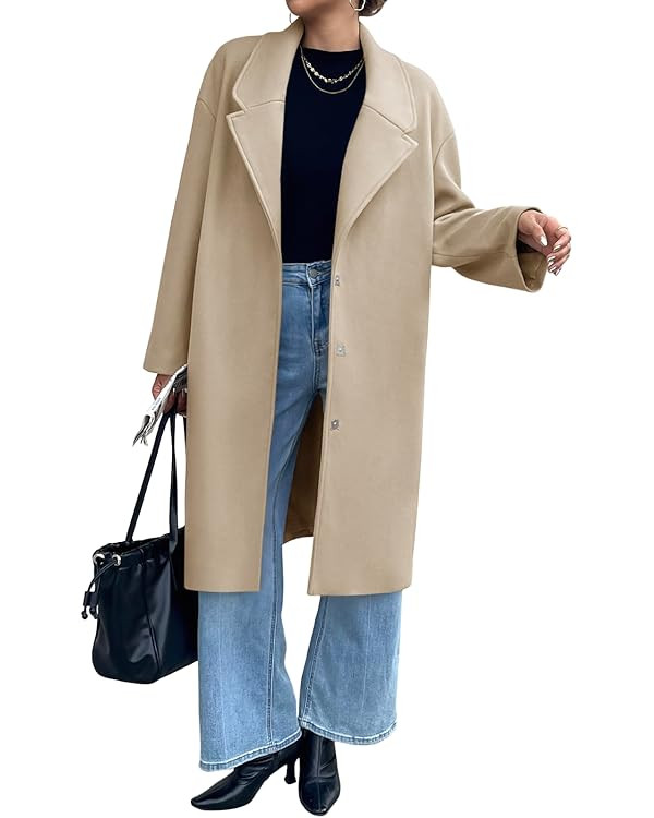 Cicy Bell Womens Long Fall Pea Coat Casual Slim Fit Notched Collar Trench Coats Single Breasted J... | Amazon (US)