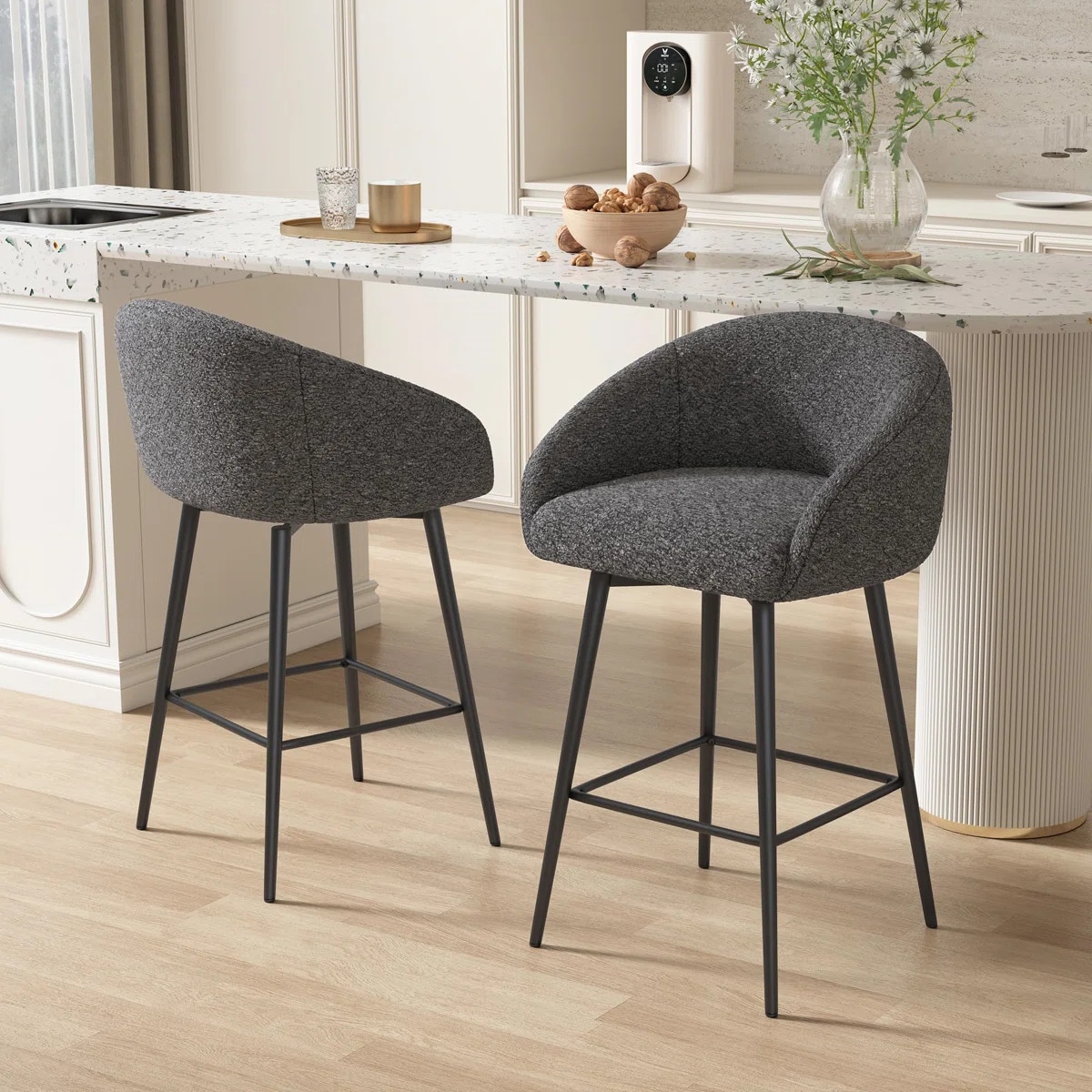 27.9" Seat Height Upholstered Swivel Bar Stools With Back(Set of 6) | Wayfair North America