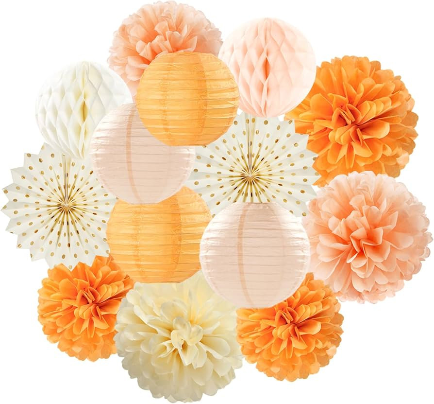Beige-Orange Peach Fall Party-Decorations Paper-Lanterns- 14pcs Autumn Thanksgiving Harvest Birth... | Amazon (US)