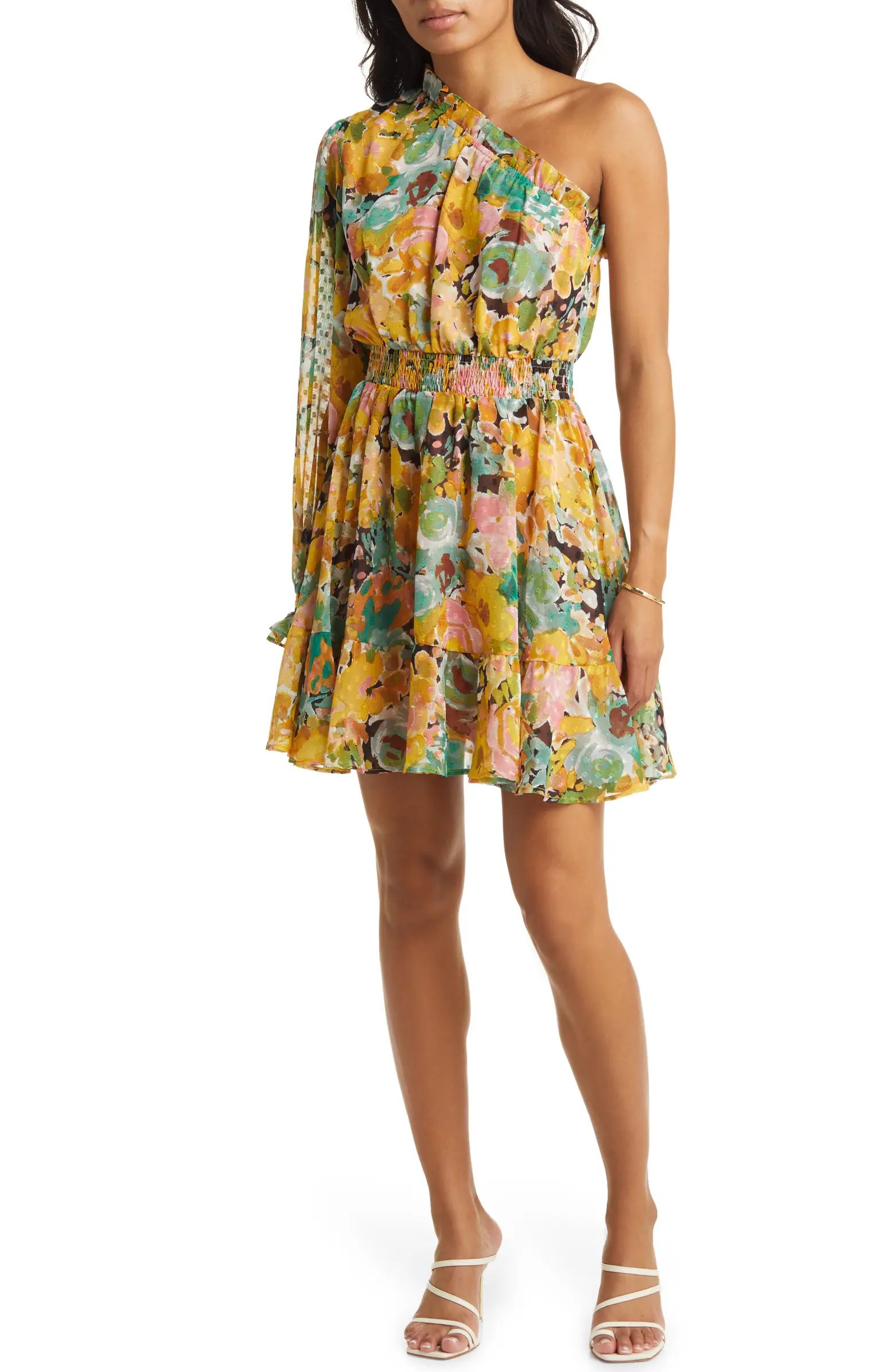 One Shoulder Floral Print Chiffon Dress | Nordstrom