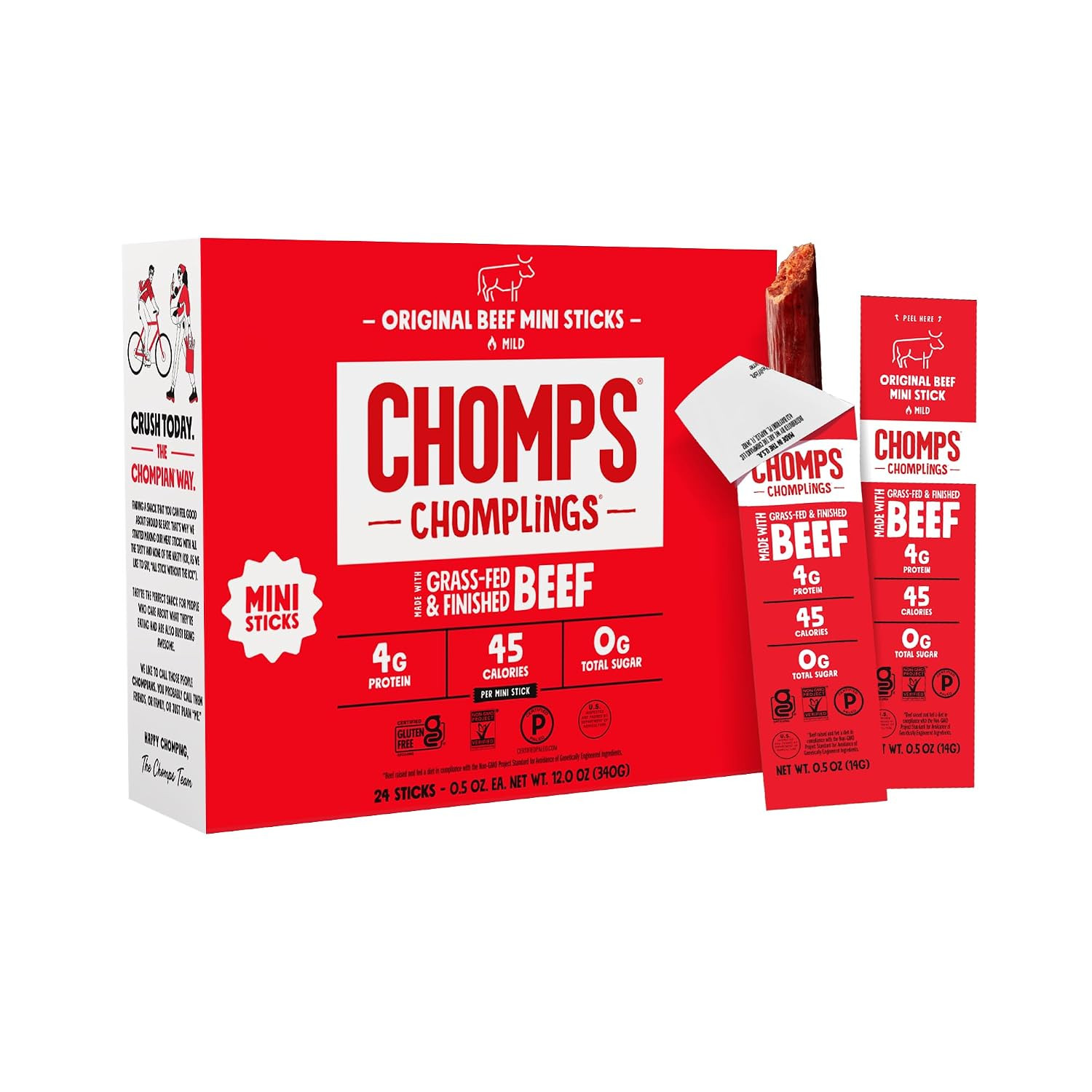 Chomps Original Beef Chomplings, Grass-Fed & Finished, 24ct, Protein Snack | Amazon (US)