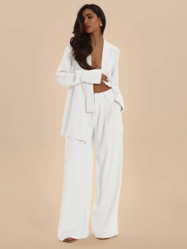 Mid rise tailored long wide leg pants | SHEIN