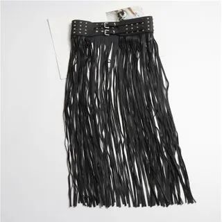 Fringed Faux Leather Belt Black - One Size | YesStyle Global