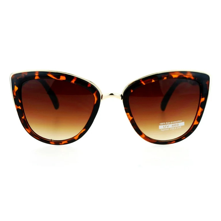 SA106 Womens Metal Brow Trim Large Cat Eye Sunglasses Tortoise Gold - Walmart.com | Walmart (US)