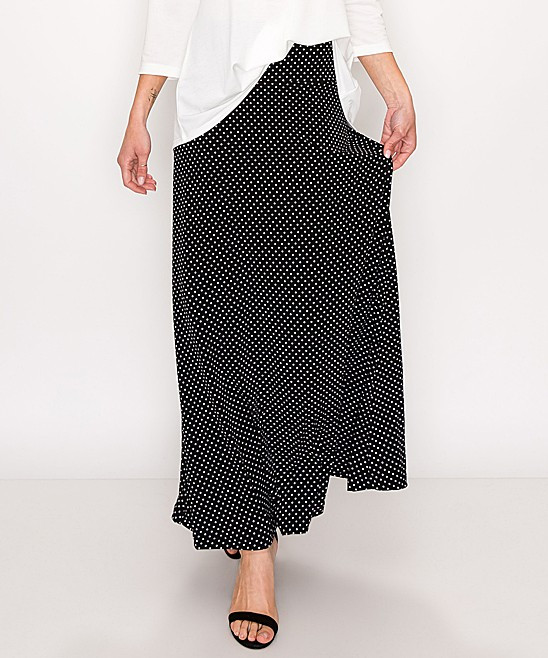 Lbisse Women's Maxi Skirts Black - Black & Ivory Polka Dot Maxi Skirt | Zulily