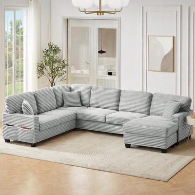 Sectional Sofa U-shaped Sectional 125.2" Upholstered L-shaped Sofa with a Movable Ottoman and Side Storage Pockets | Wayfair North America
