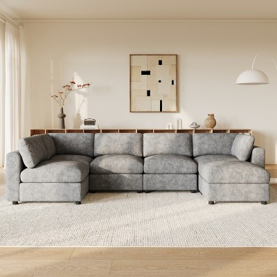 U/L-Shaped Modular Sectional Sofa Convertible Sleeper Sofa Upholstered Cloud Couch 6 Seat Family Sofa with Ottoman, Free Combination, Gray -ModernLuxe | Target