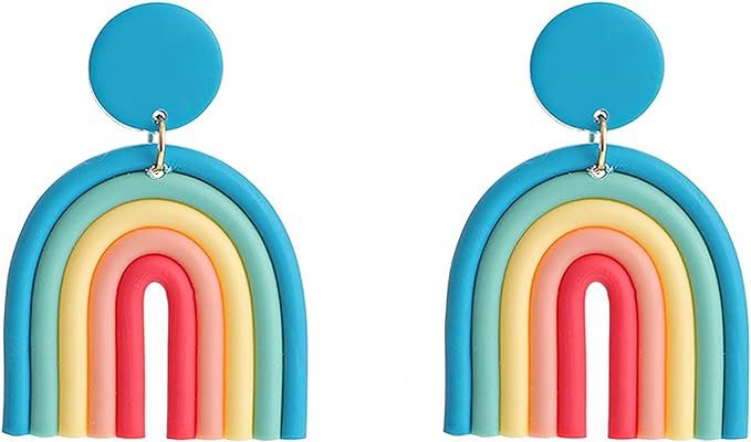 Boho Colorful Polymer Clay Rainbow Dangle Earrings for Women Vintage Handmade Bohemian Tassel Arc... | Amazon (US)