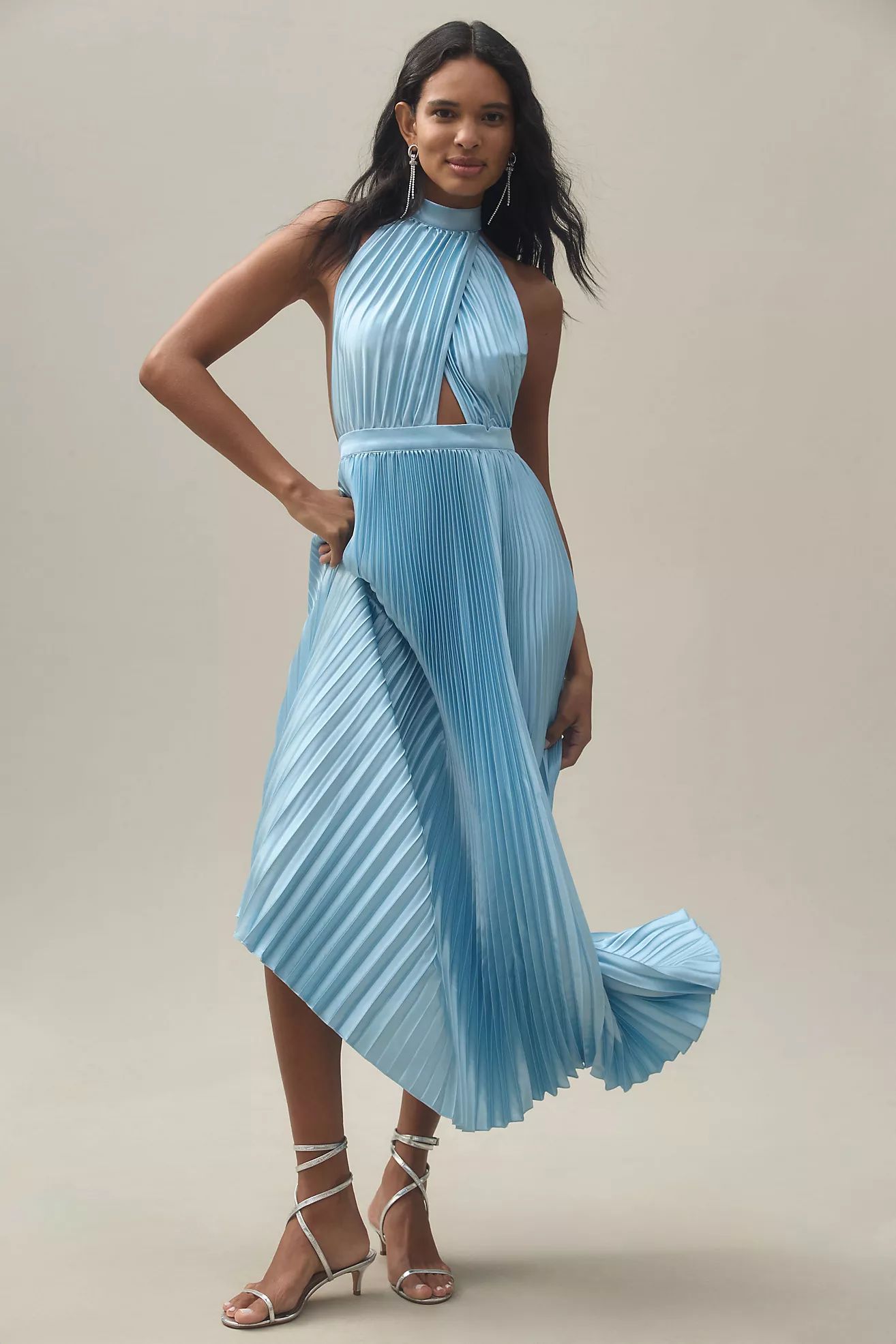 L'IDEE Renaissance Halter Side-Slit Pleated Maxi Dress | Anthropologie (US)