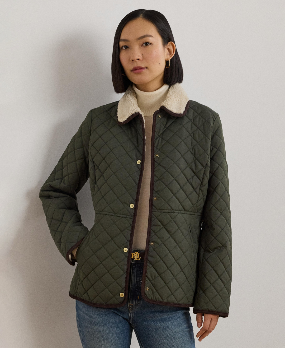 Lauren Ralph Lauren Women's Faux-Sherpa-Collar Quilted Coat - Litchfield Loden | Macy's