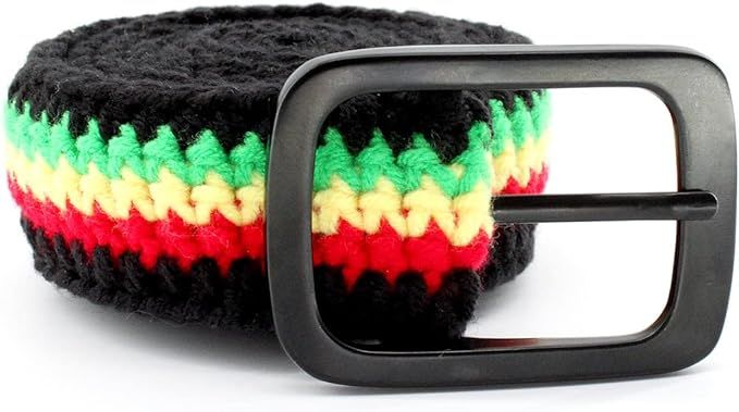 Hand Knitted Cotton Women's Belt With Black Zinc Alloy Buckle Jamaican Rasta Afro Caribbean | Amazon (US)