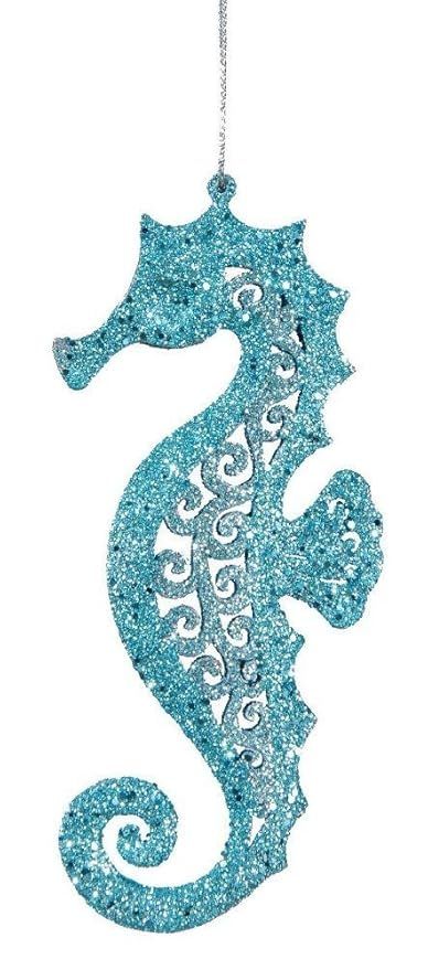 Teal Blue Glitter Seahorse Ornament | Amazon (US)
