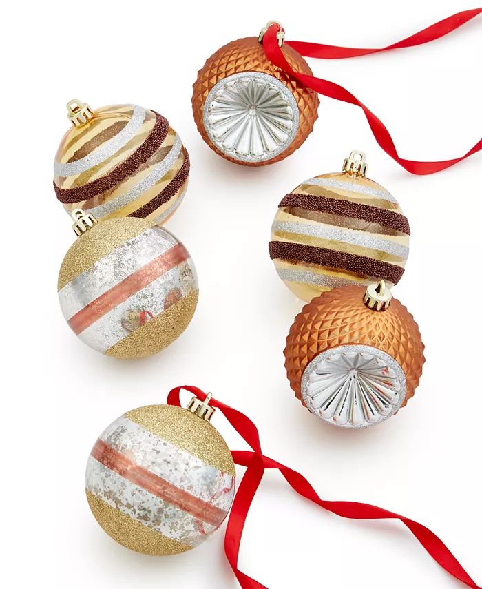 Holiday Lane Shine Bright Plastic Reflector Ball Ornaments, Set of 6, Created for Macy's - Macy's | Macy's