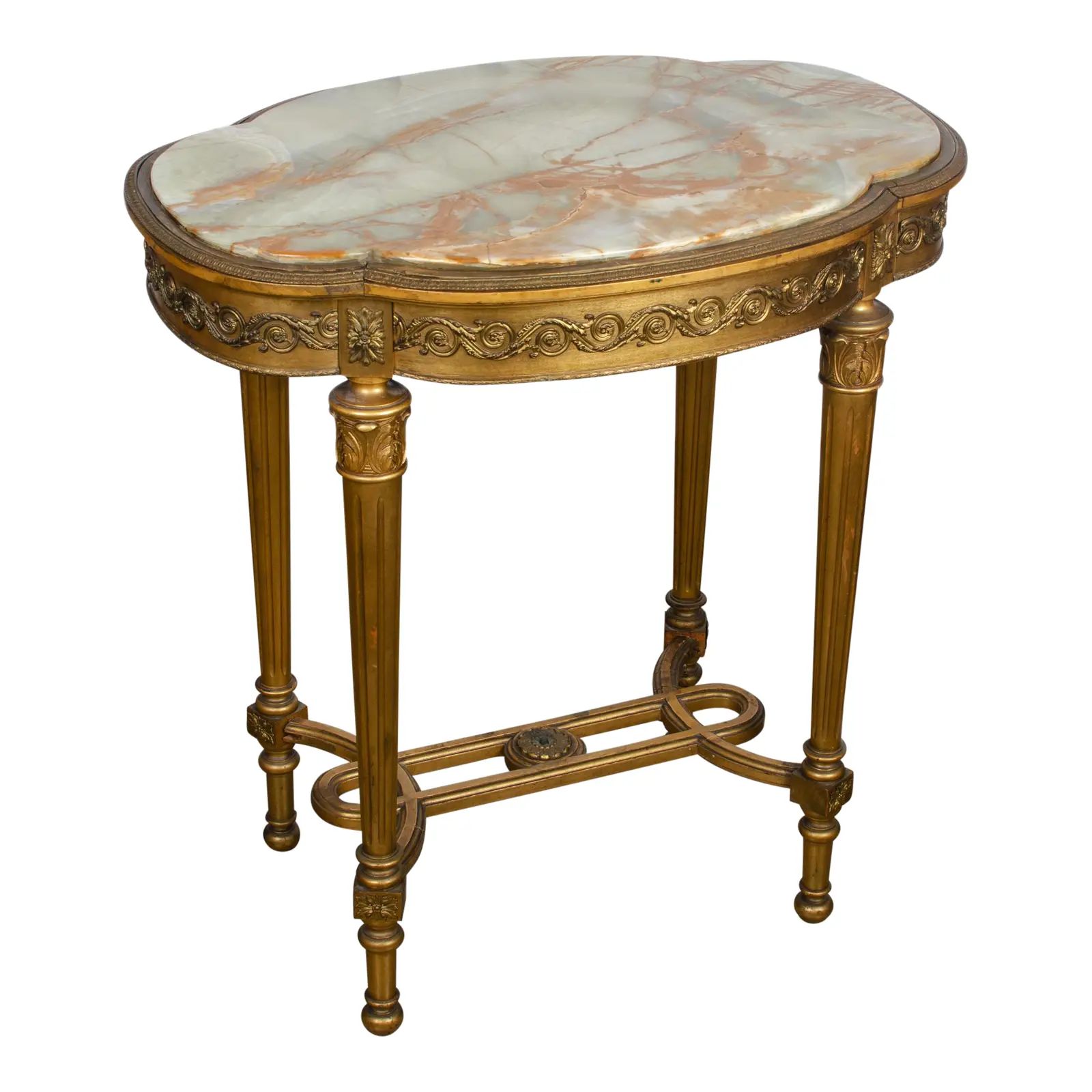19th Century Louis XVI Style Onyx Top Gilded Center Table | Chairish
