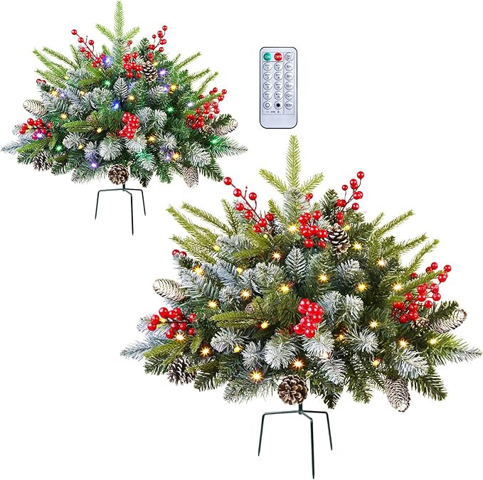 Set of 2 18 Inch Lighted Outdoor Christmas Tree with Remote, Timer, Multi-Color Lights, Battery O... | Amazon (US)
