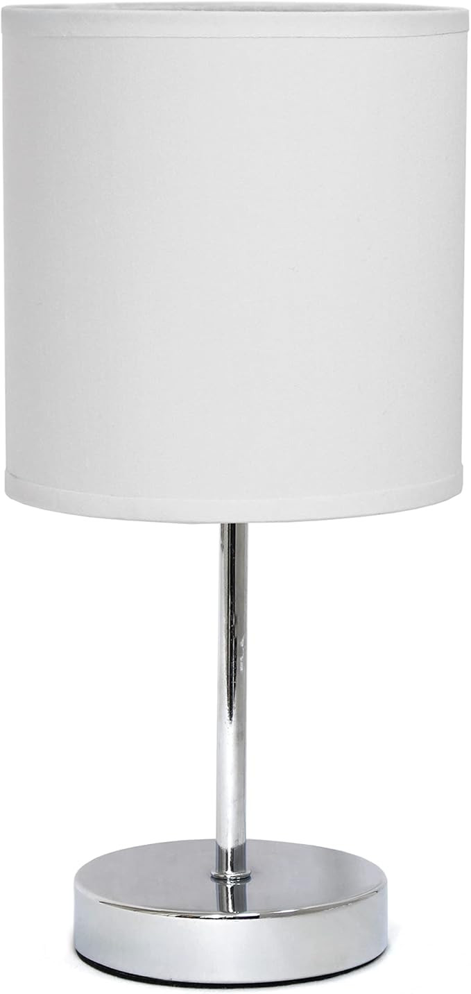 Simple Designs LT2007-WHT Chrome Mini Basic Table Lamp with Fabric Shade, White | Amazon (US)