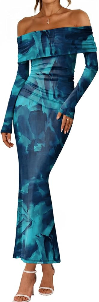 LILLUSORY Womens Off The Shoulder Floral Dress Fall Wedding Guest Dresses | Amazon (US)
