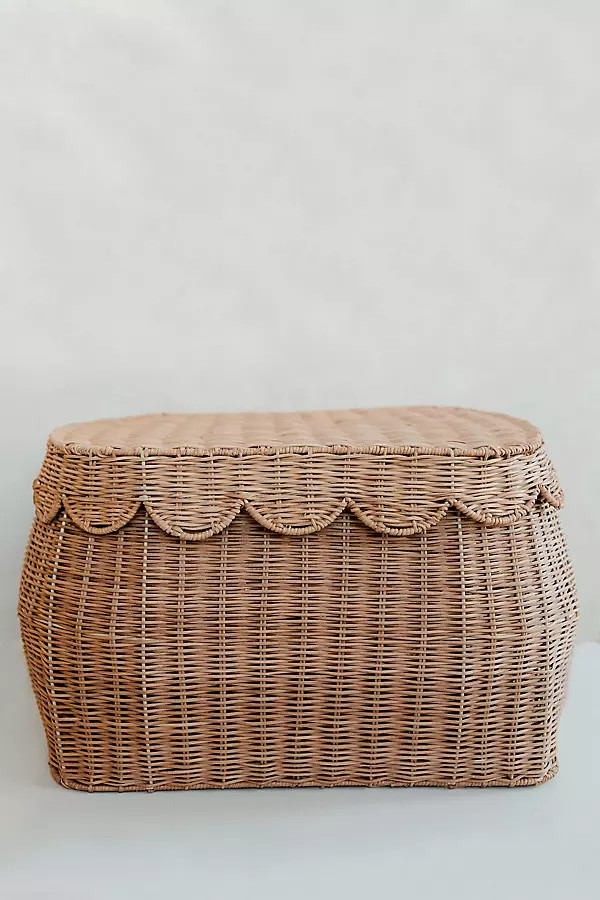 Sage Scalloped Storage Basket with Lid | Anthropologie (US)