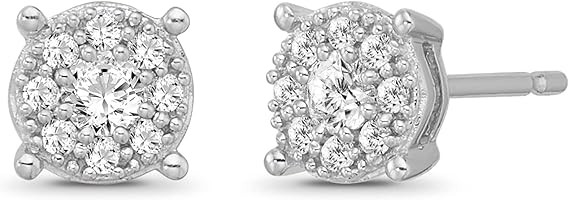 10k Gold or Silver Diamond Cluster Stud Earrings (1/4-3/4 cttw, I-J Color, I2-I3 Clarity) | Amazon (US)