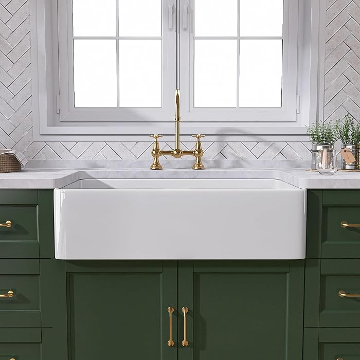TUKTUK White Farmhouse Sink 30 inch Farm Sink Fireclay Apron Front Single Bowl Kitchen Sinks Deep... | Amazon (US)