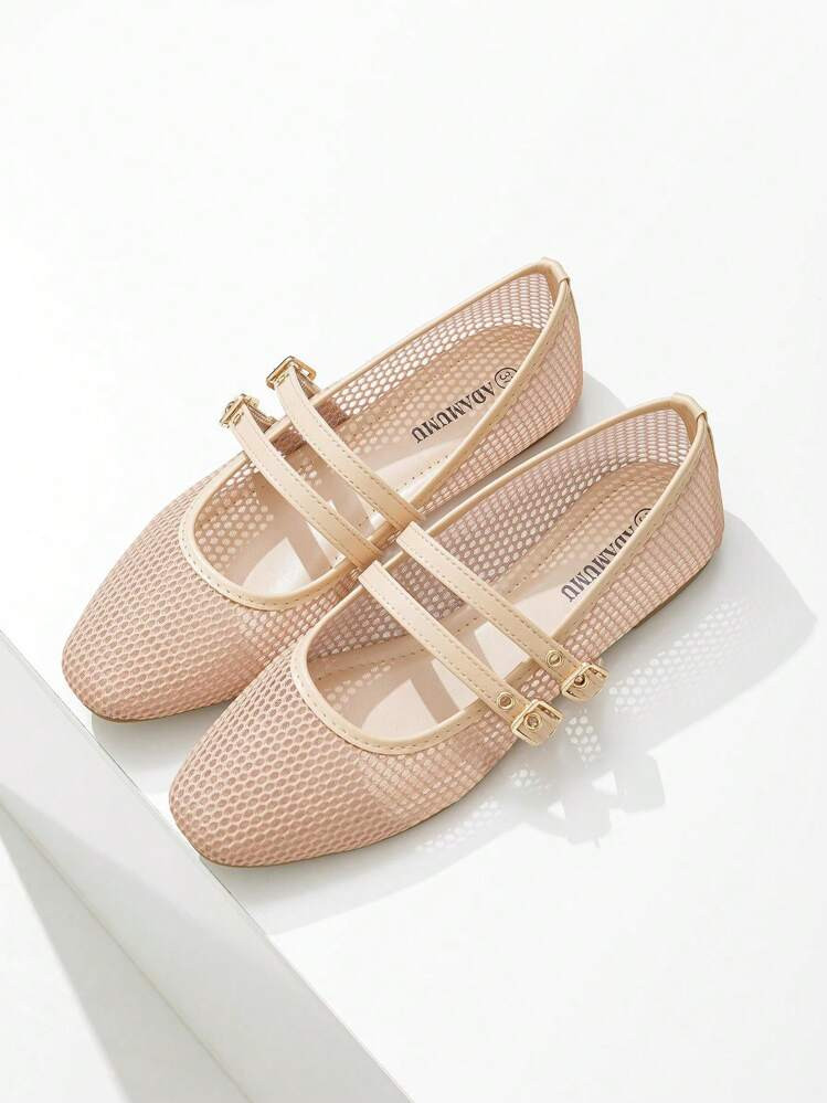 New Women Flat Ballet Mesh Shoes, Black And Beige, Round Toe, Solid Color Breathable Casual Flat Shoes, Fashionable And Comfortable | SHEIN