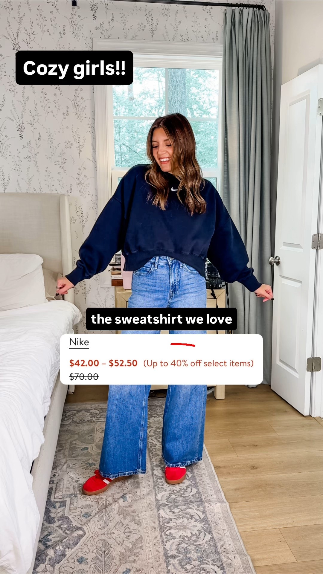 Up to 40% off our fav Nike phoenix sweatshirt! In a medium here but I reordered in a small (in a different color cause I’m not that 🤪 🤣). I suggest sticking TTS! 
Jeans also 50% off but ends tonight! 

#LTKOver40 #LTKSaleAlert #LTKFindsUnder50