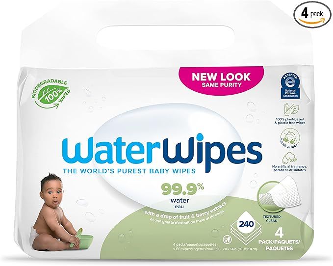 WaterWipes Plastic-Free Textured Clean, Toddler & Baby Wipes, 99.9% Water Based Wipes, Unscented ... | Amazon (US)