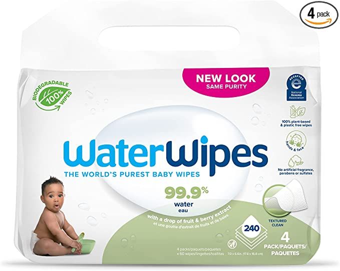 WaterWipes Plastic-Free Textured Clean, Toddler & Baby Wipes, 99.9% Water Based Wipes, Unscented ... | Amazon (US)