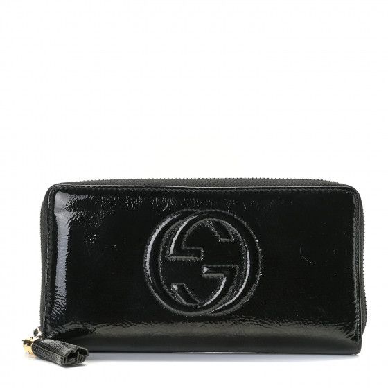 GUCCI Patent Calfskin Soho Zip Around Wallet Black | Fashionphile