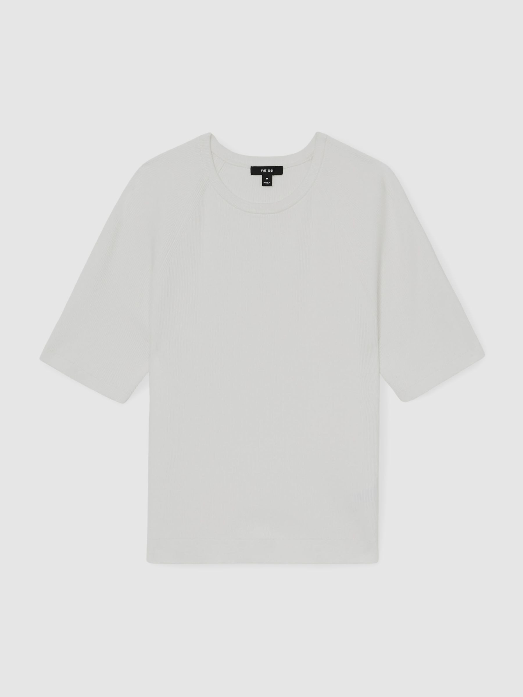 Ribbed Knit Crew T-Shirt in White | Reiss UK