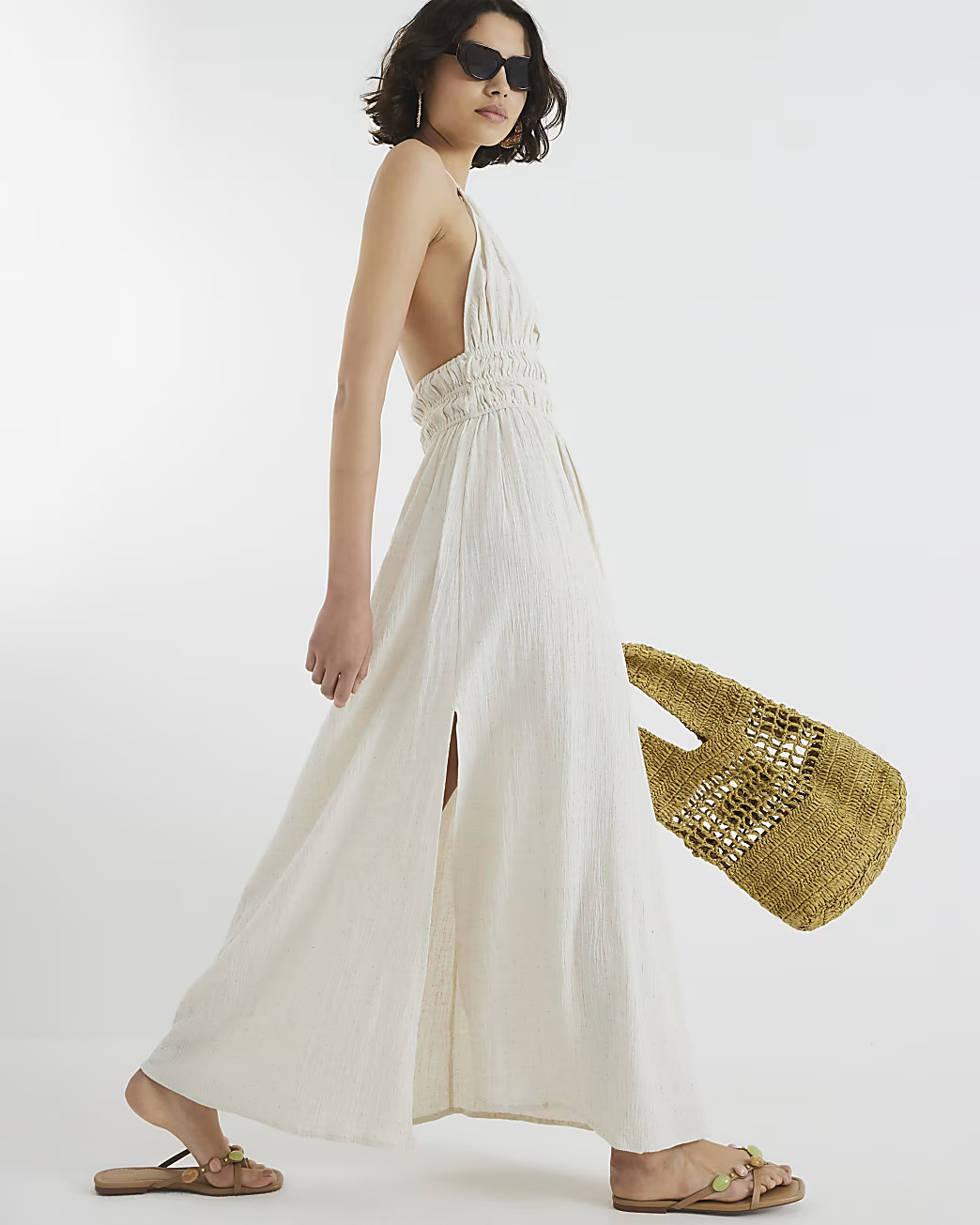 Cream Halter Neck Maxi Dress | River Island UK & IE