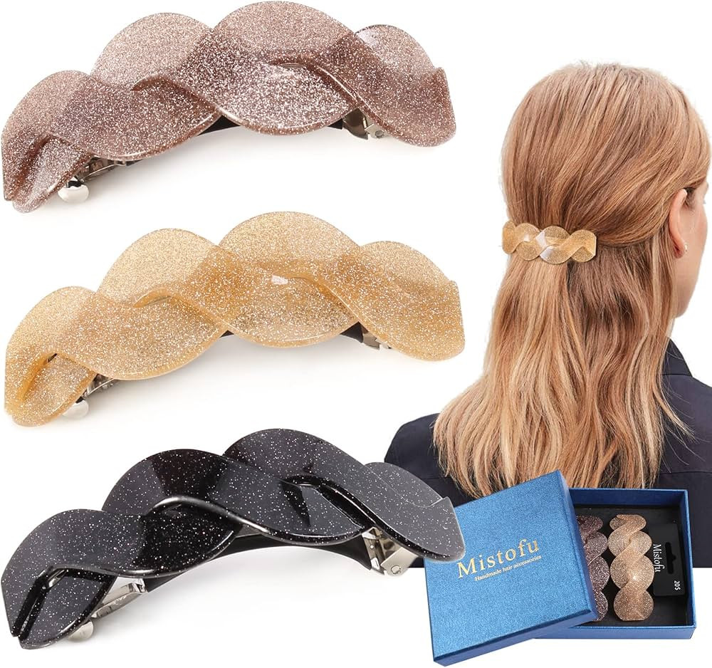 Large Hair Barrettes for Women Beautiful Lines Simple Retro Classic Snap French Hair Clips Fashio... | Amazon (US)