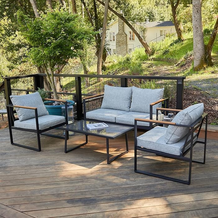EAST OAK Courtyard Patio Furniture Set, 4-Piece Outdoor Patio Set with Sofa, Removable & Washable... | Amazon (US)