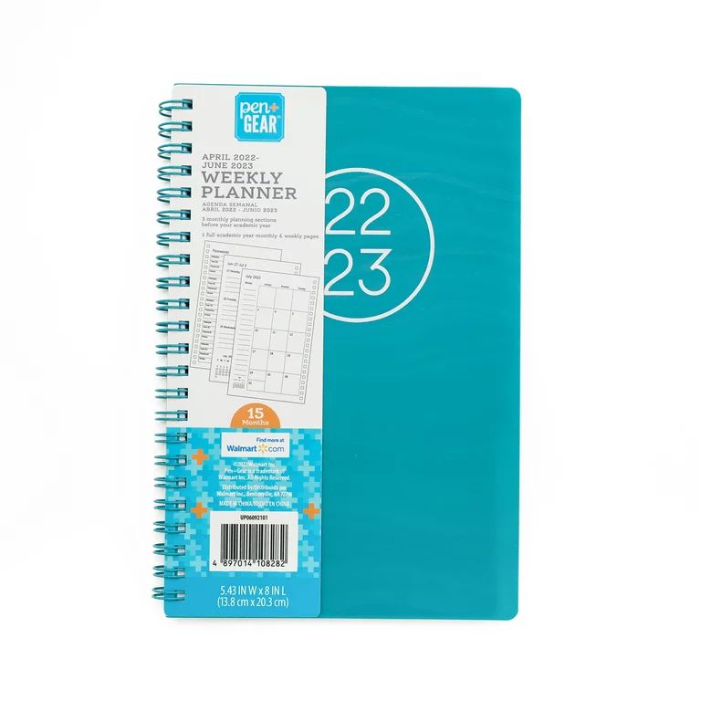 Pen+Gear Medium PP Planner, Teal Etched Cover, Weekly/Monthly Planner, 15 Months | Walmart (US)