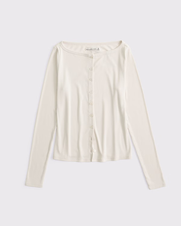 Long-Sleeve Slash Button-Through Top | Abercrombie & Fitch (US)