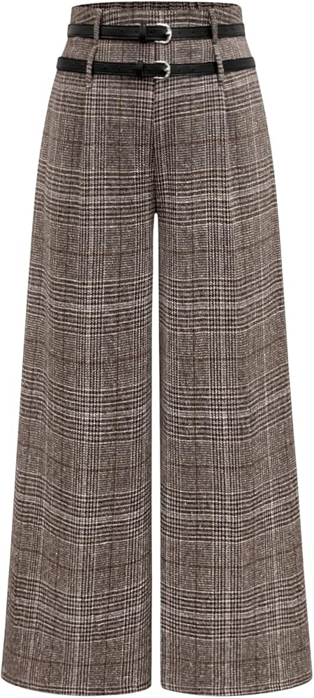 SOLY HUX Women's Plus Size Dress Pants Plaid Wide Leg High Waisted Work Office Tailored Pants wit... | Amazon (US)
