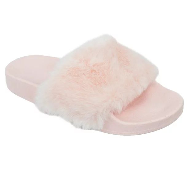 SNJ Women's Soft Faux Fur Strap Slide Slippers - Walmart.com | Walmart (US)