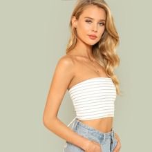 Stripe Tube Top with Lace Up Back | SHEIN
